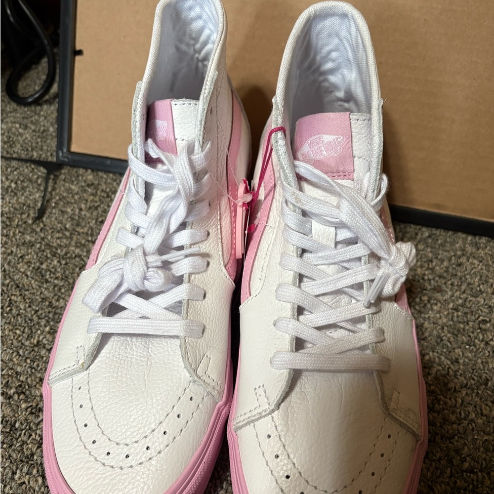 Vans White and Pink High-Top Sneakers